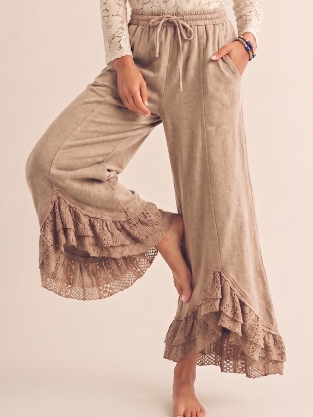 LovLov Latte Lace Hem Pants